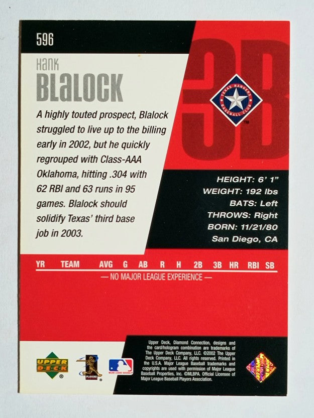 2002 Upper Deck Diamond Connection #596 Hank Blalock