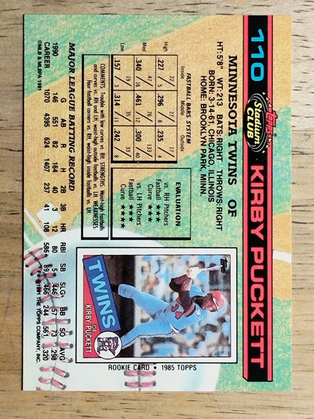 1991 Stadium Club #110 Kirby Puckett