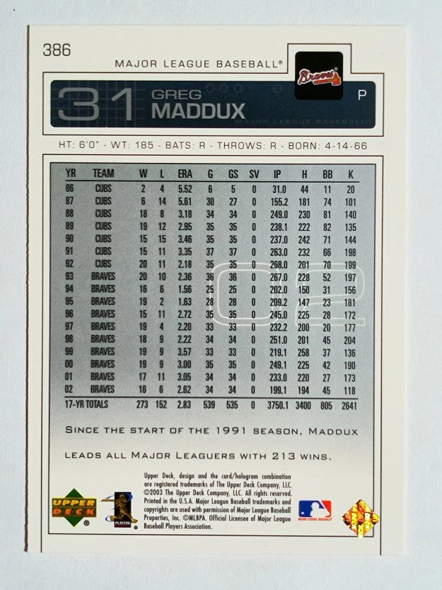 2003 Upper Deck #386 Greg Maddux