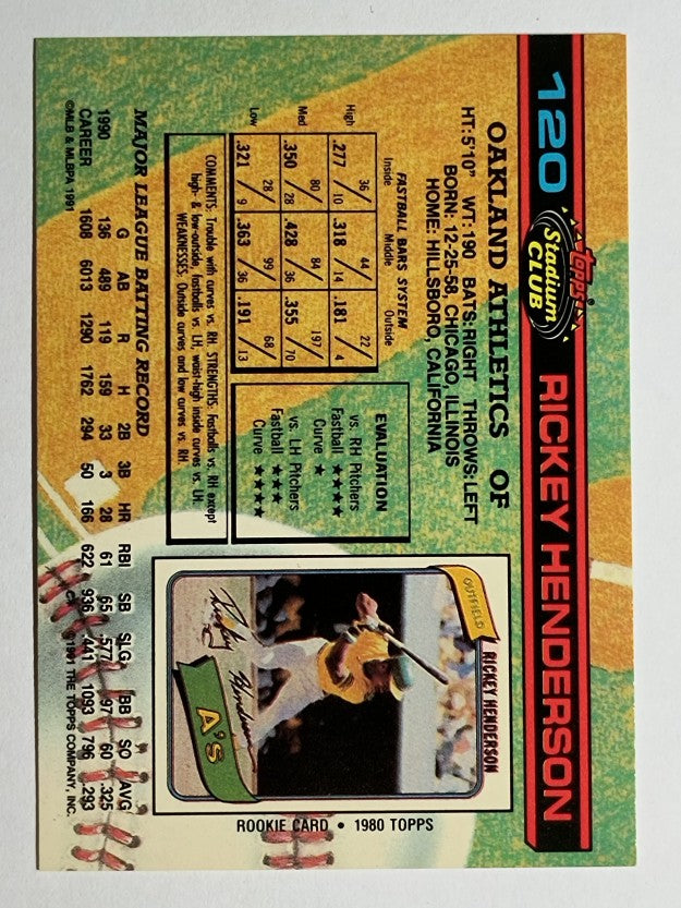 1991 Stadium Club #120 Rickey Henderson