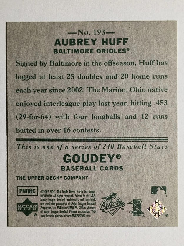 2007 Upper Deck Goudey #193 Aubrey Huff