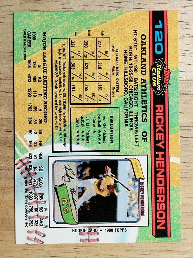 1991 Stadium Club #120 Rickey Henderson