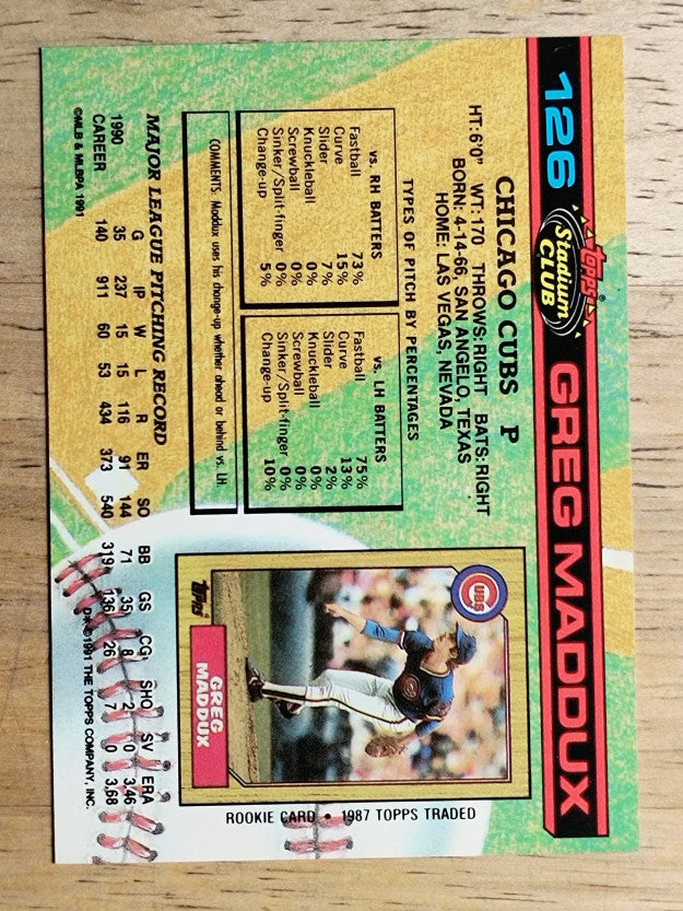 1991 Stadium Club #126 Greg Maddux