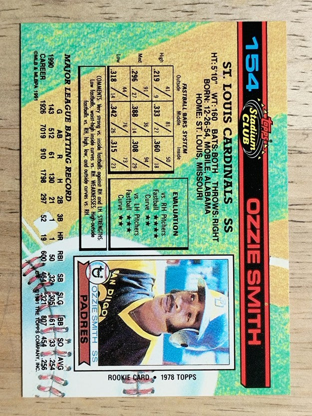 1991 Stadium Club #154 Ozzie Smith