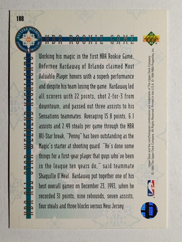 1993-94 Upper Deck SE #188 A.Hardaway ASW