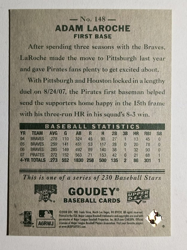 2008 Upper Deck Goudey #148 Adam LaRoche