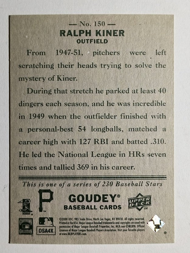 2008 Upper Deck Goudey #150 Ralph Kiner