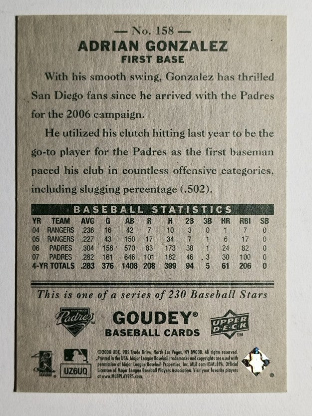 2008 Upper Deck Goudey #158 Adrian Gonzalez