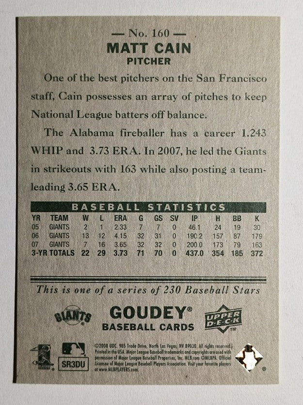 2008 Upper Deck Goudey #160 Matt Cain