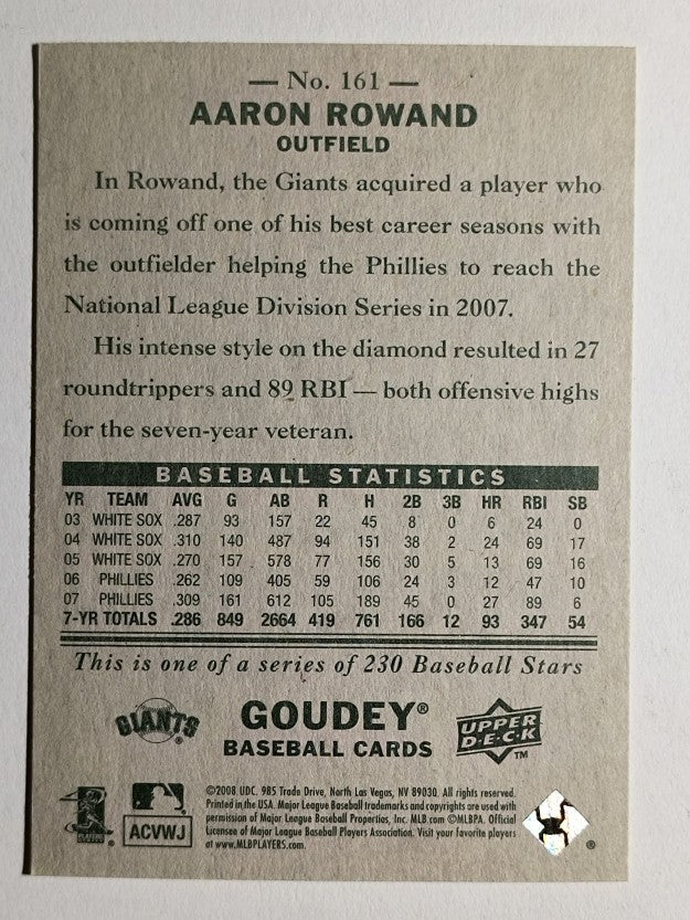 2008 Upper Deck Goudey #161 Aaron Rowand
