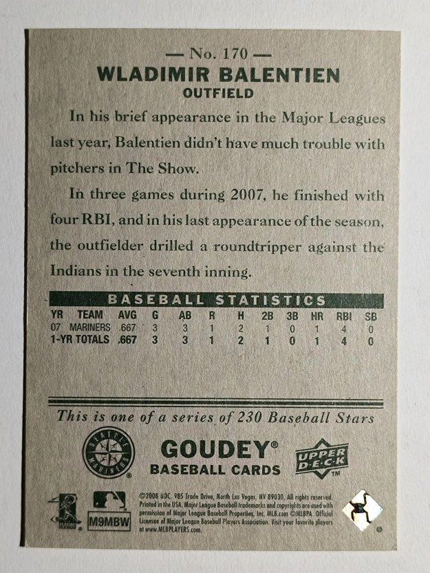 2008 Upper Deck Goudey #170 Wladimir Balentien