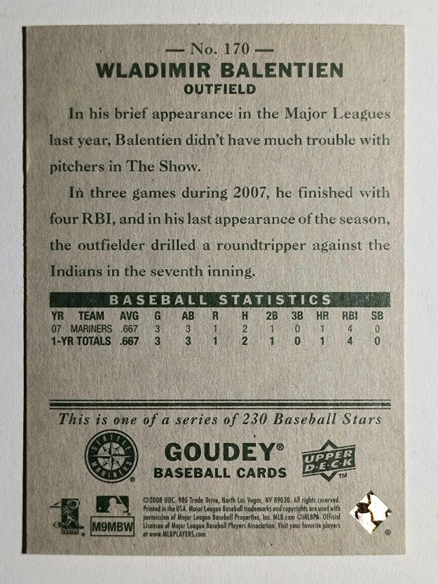 2008 Upper Deck Goudey #170 Wladimir Balentien