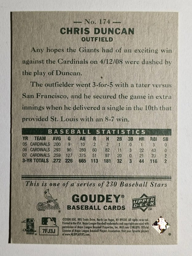 2008 Upper Deck Goudey #174 Chris Duncan