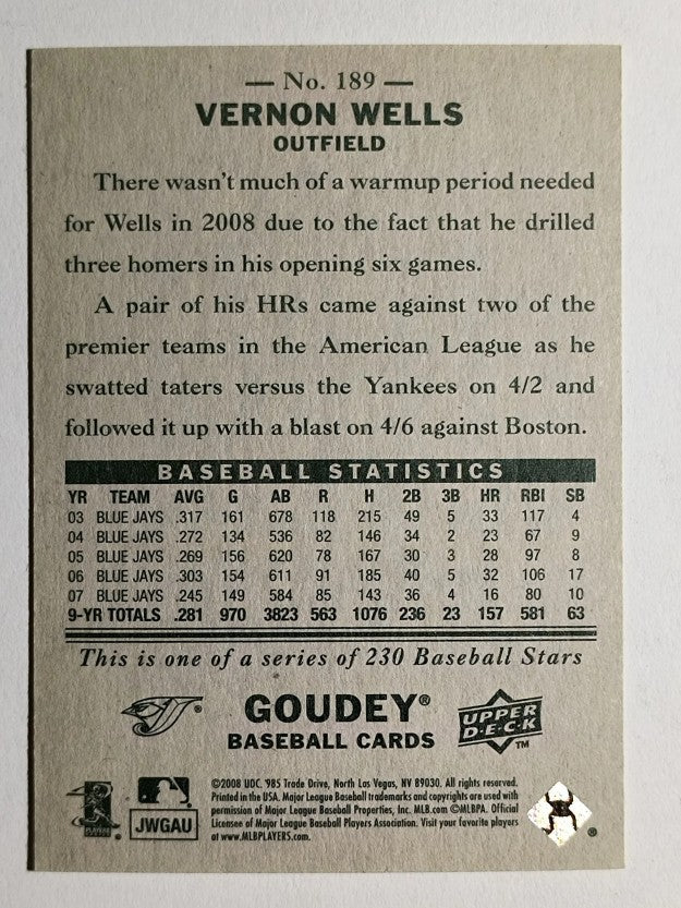 2008 Upper Deck Goudey #189 Vernon Wells