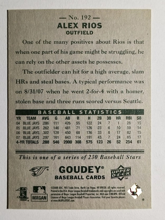 2008 Upper Deck Goudey #192 Alex Rios