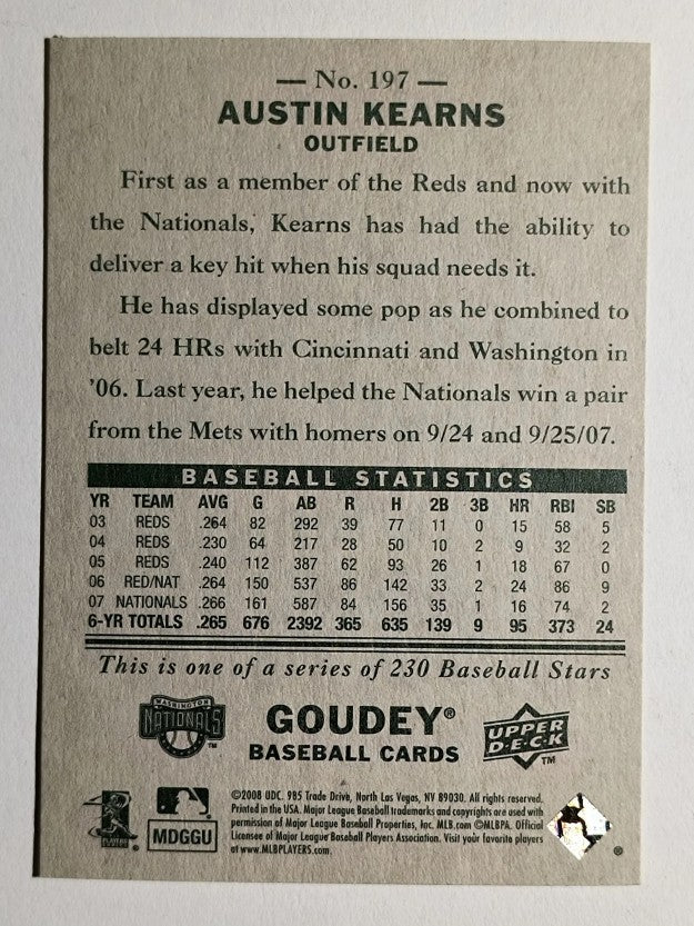 2008 Upper Deck Goudey #197 Austin Kearns