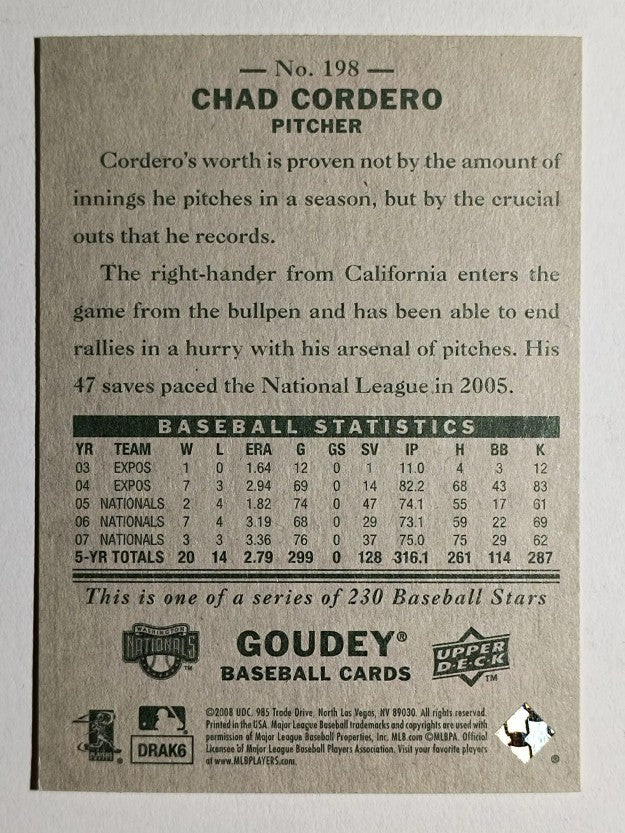 2008 Upper Deck Goudey #198 Chad Cordero