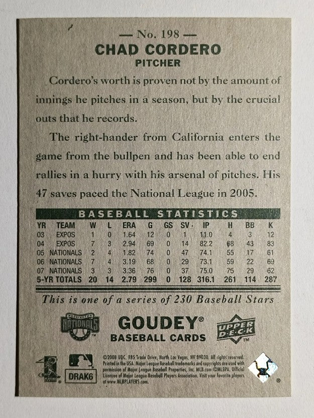 2008 Upper Deck Goudey #198 Chad Cordero