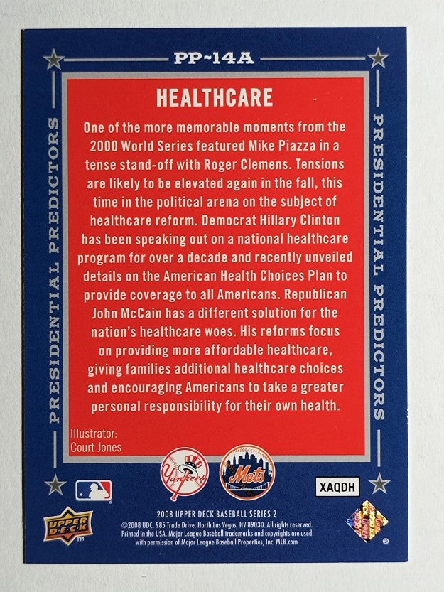 2008 Upper Deck Presidential Running Mate Predictors John McCain/Hillary Clinton