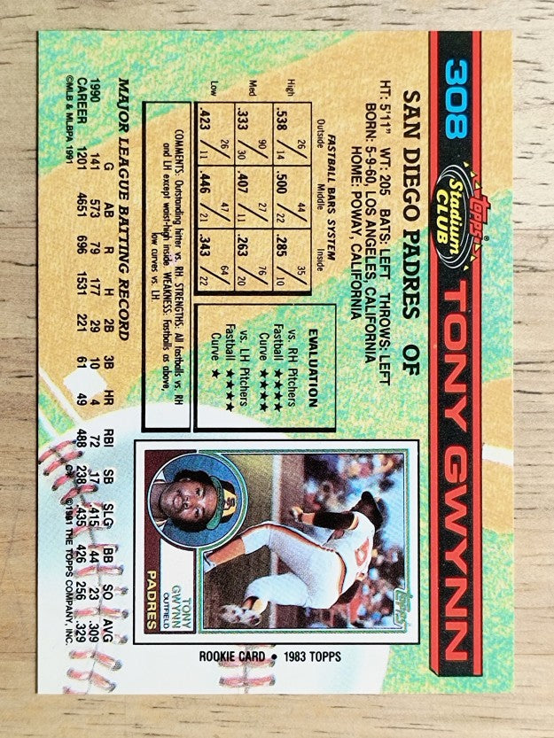 1991 Stadium Club #308 Tony Gwynn