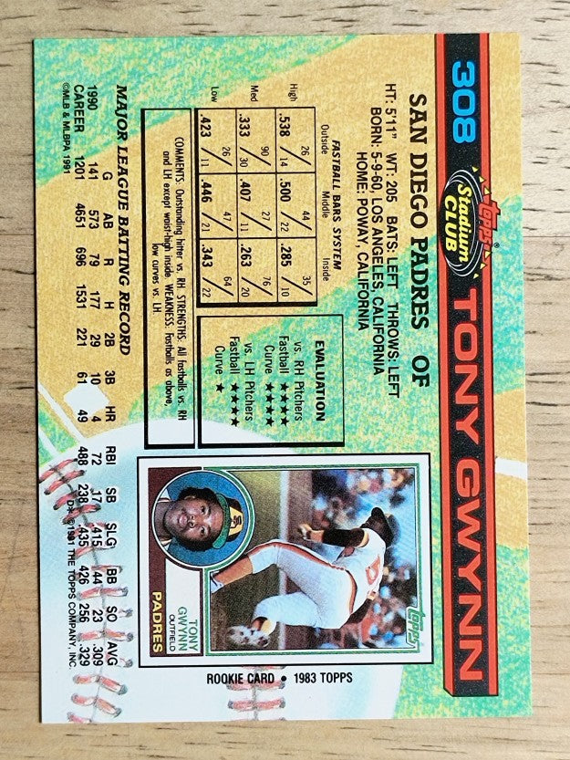 1991 Stadium Club #308 Tony Gwynn