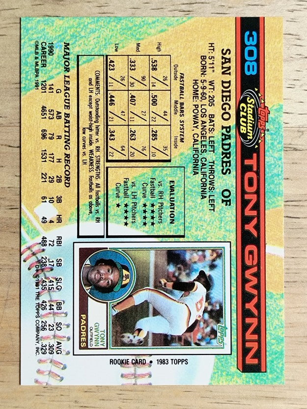1991 Stadium Club #308 Tony Gwynn
