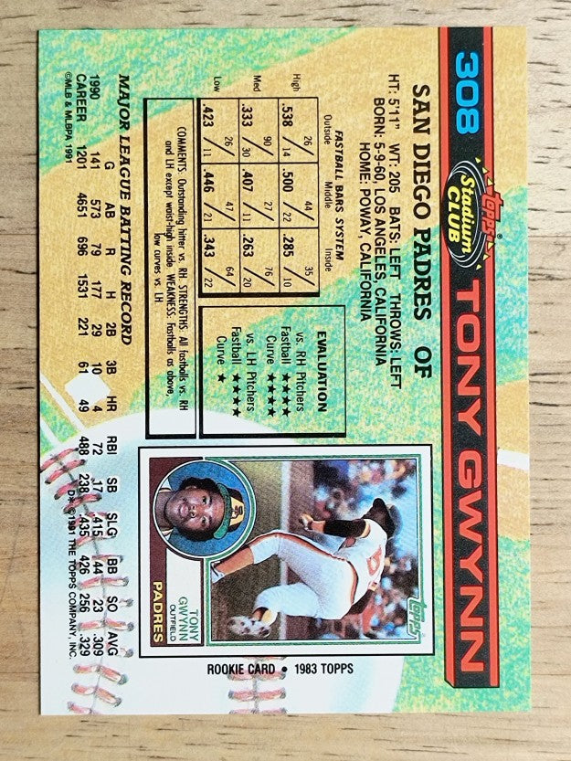 1991 Stadium Club #308 Tony Gwynn