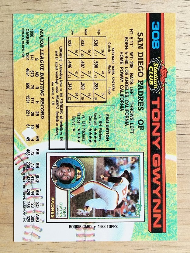 1991 Stadium Club #308 Tony Gwynn