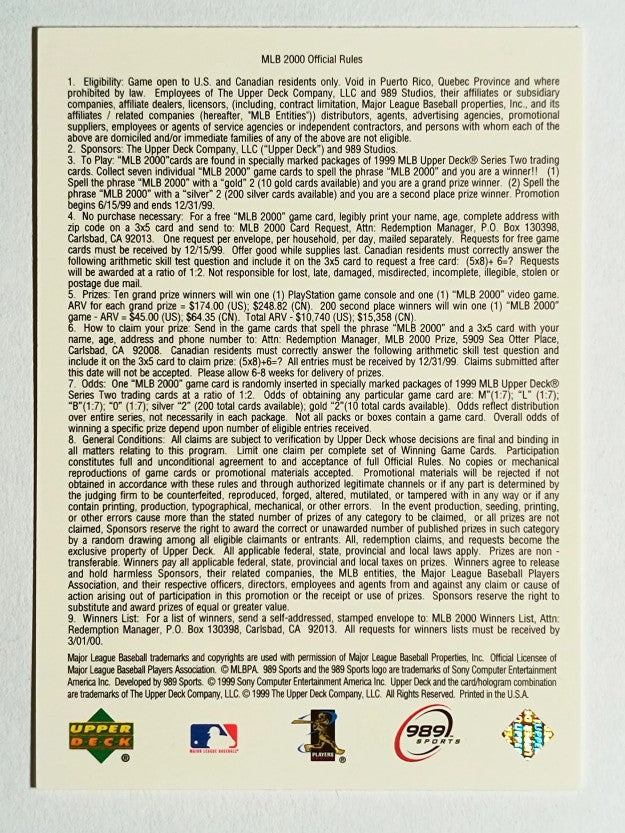 2000 MLB Sports Game Tips #3 Game Tip