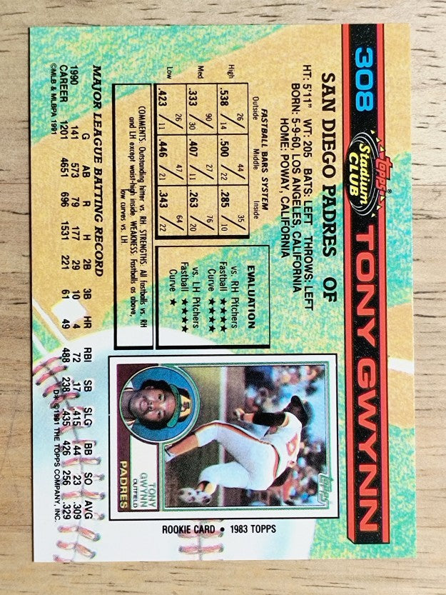 1991 Stadium Club #308 Tony Gwynn