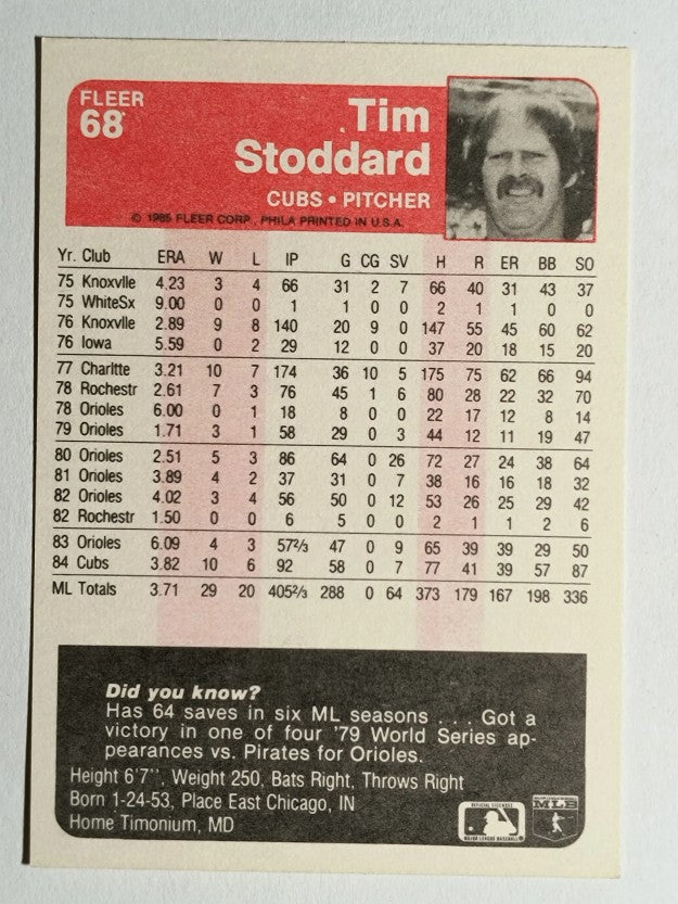 1985 Fleer #68 Tim Stoddard