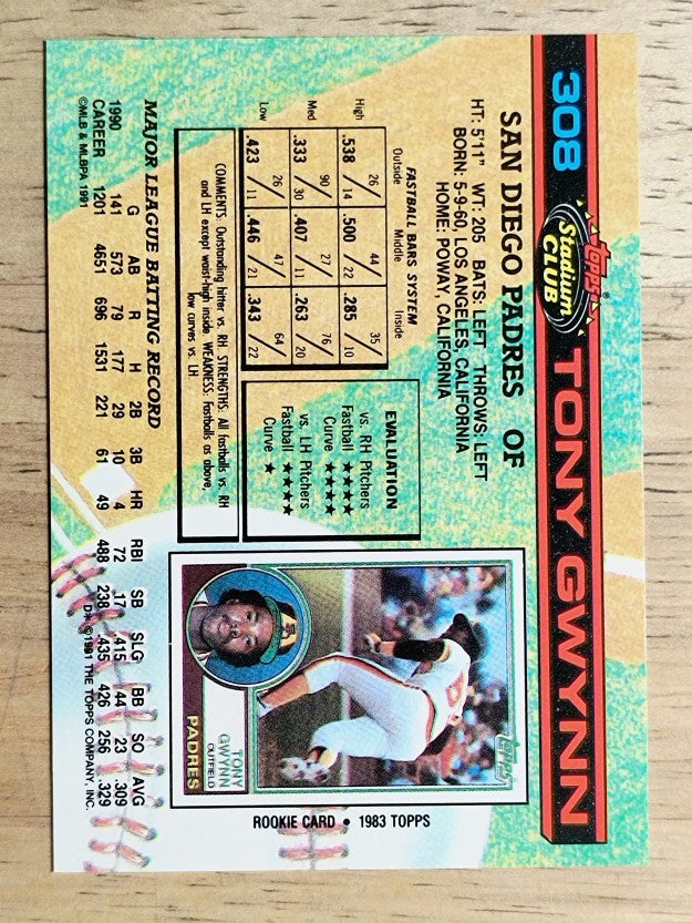 1991 Stadium Club #308 Tony Gwynn
