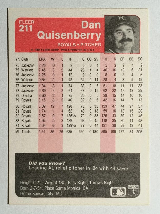 1985 Fleer #211 Dan Quisenberry