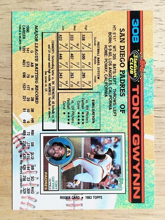 1991 Stadium Club #308 Tony Gwynn
