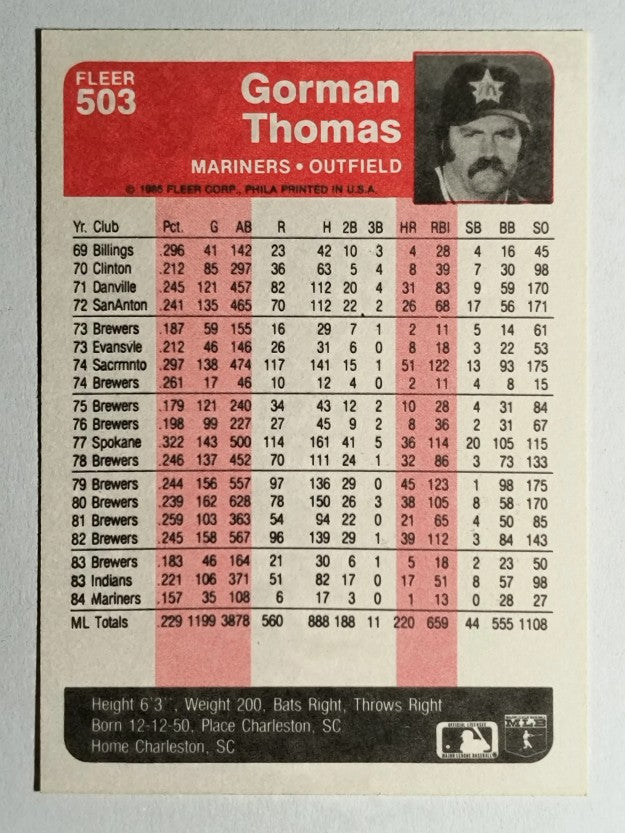 1985 Fleer #503 Gorman Thomas