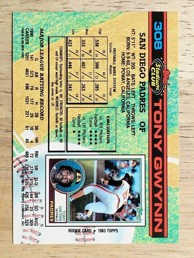 1991 Stadium Club #308 Tony Gwynn