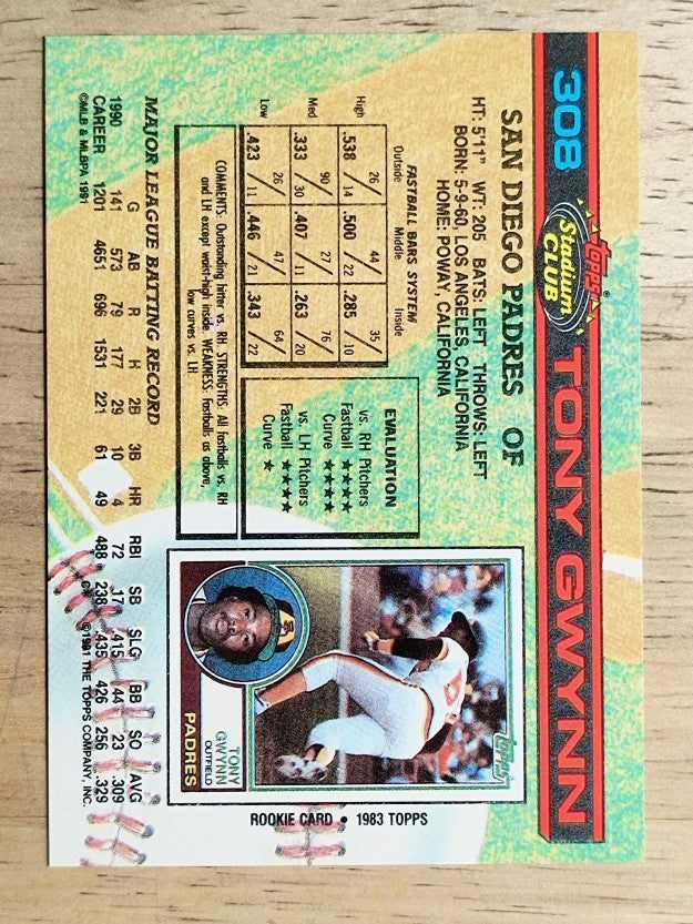 1991 Stadium Club #308 Tony Gwynn