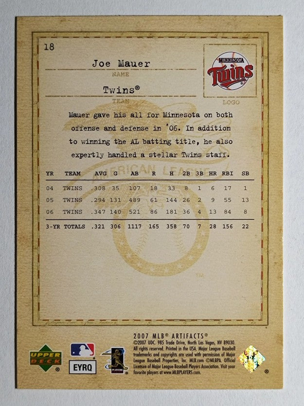 2007 Artifacts #18 Joe Mauer