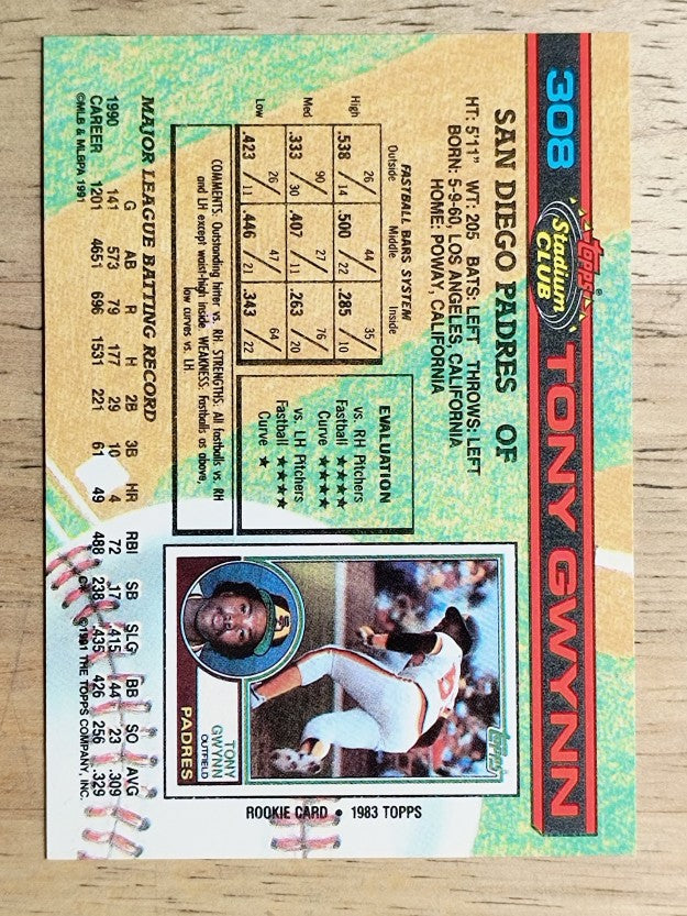 1991 Stadium Club #308 Tony Gwynn
