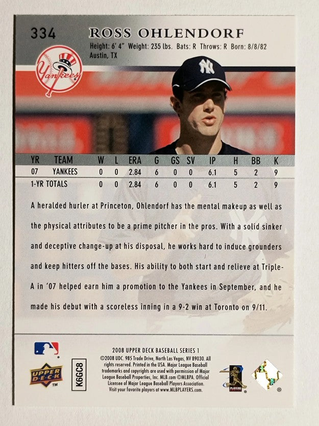 2008 Upper Deck #334 Ross Ohlendorf RC