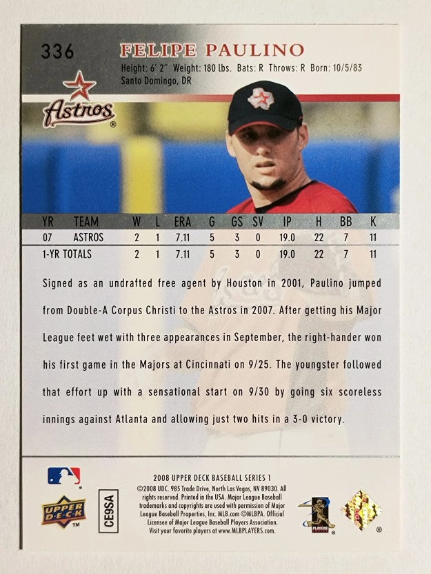 2008 Upper Deck #336 Felipe Paulino RC