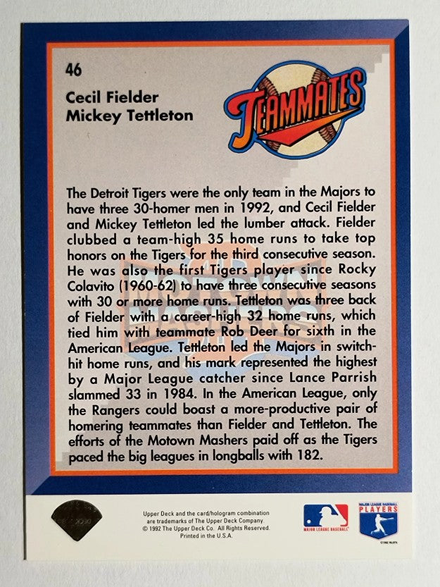 1993 Upper Deck #46 Cecil Fielder/Mickey Tettleton