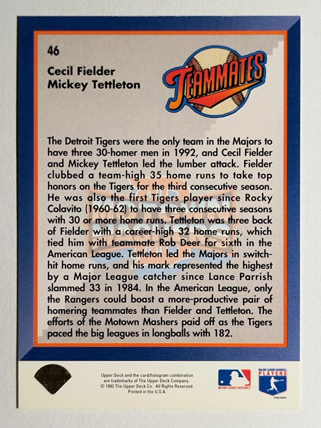 1993 Upper Deck #46 Cecil Fielder/Mickey Tettleton
