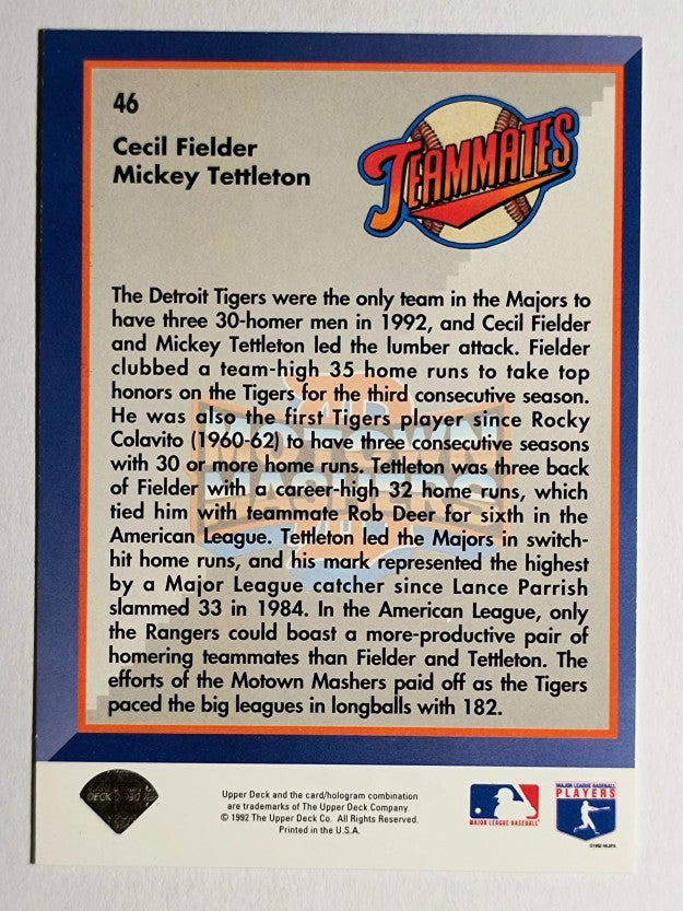 1993 Upper Deck #46 Cecil Fielder/Mickey Tettleton