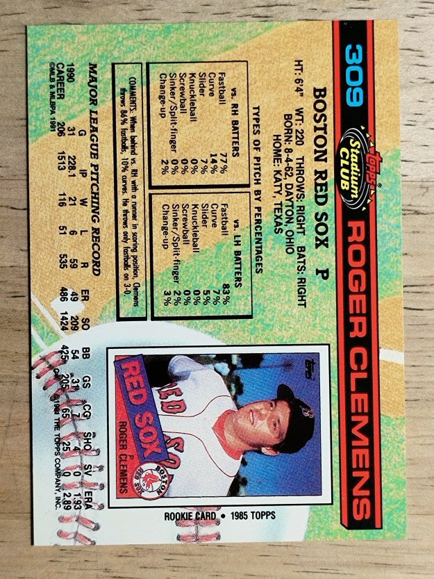 1991 Stadium Club #309 Roger Clemens