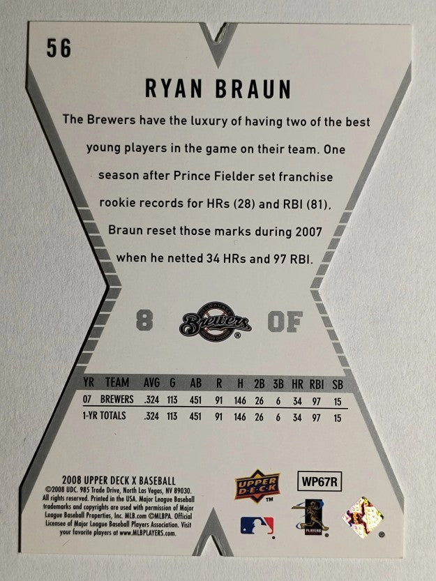 2008 Upper Deck X Die Cut #56 Ryan Braun