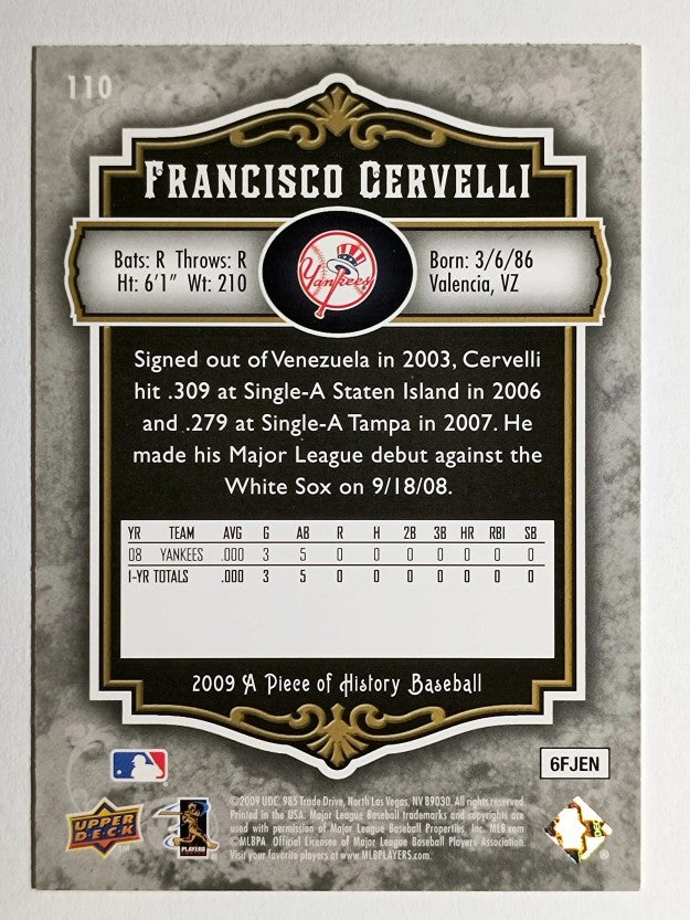 2009 UD A Piece of History #110 Francisco Cervelli RC