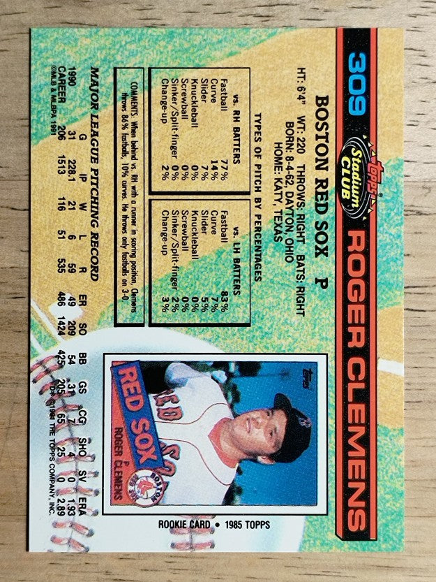 1991 Stadium Club #309 Roger Clemens