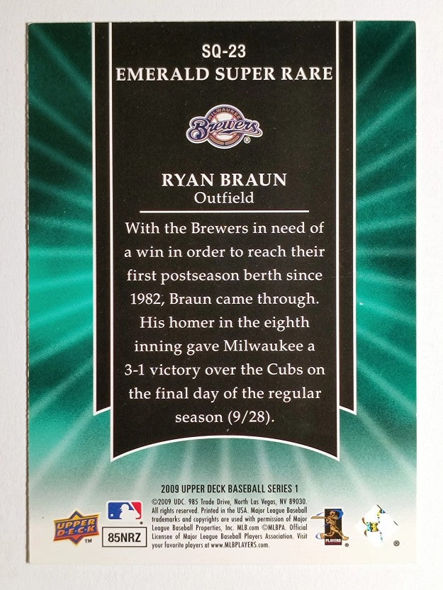 2009 Upper Deck StarQuest Super Rare Emerald #SQ23 Ryan Braun (NM)