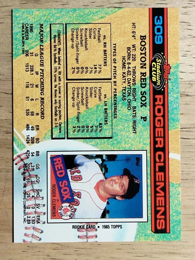 1991 Stadium Club #309 Roger Clemens